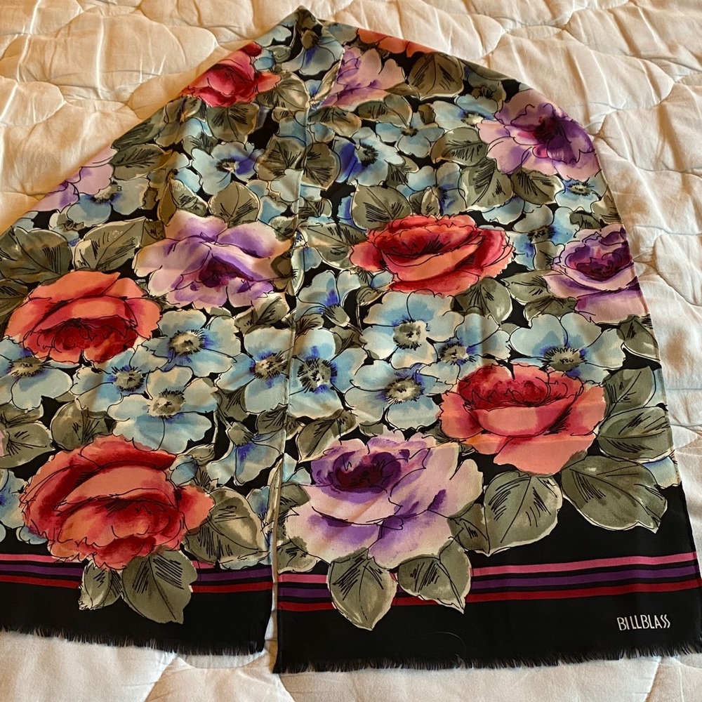 Bill Blass Multicolor Floral Silk Scarf
